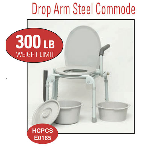 Drop Arm Steel Commode